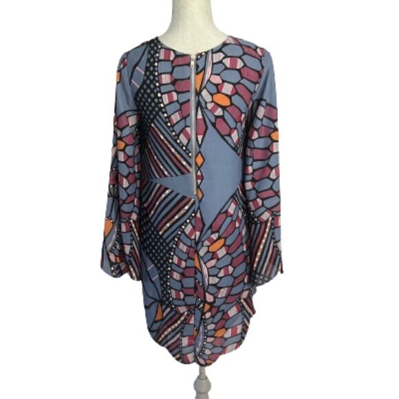 Olivaceous Blue Print Scalloped Raw Hem Shift Dress Size M - Picture 3 of 6